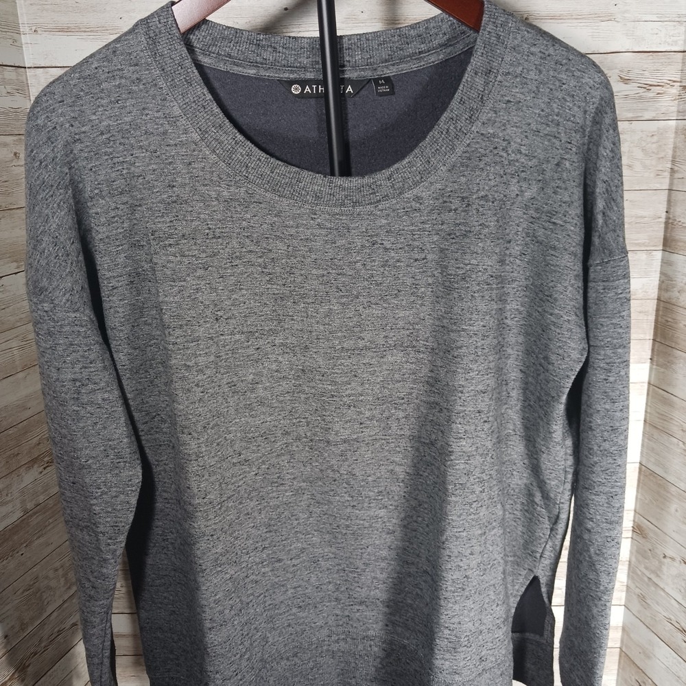 Athleta Sweater Women's Medium Gray Long Sleeve Ribbed Cuff High Low Round Neck - Picture 2 of 9